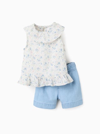 Top Floral + Short en Jean en Coton