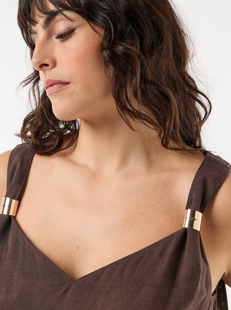 Top fluide en lin mélangé avec bijoux dorés Marron - Kiabi