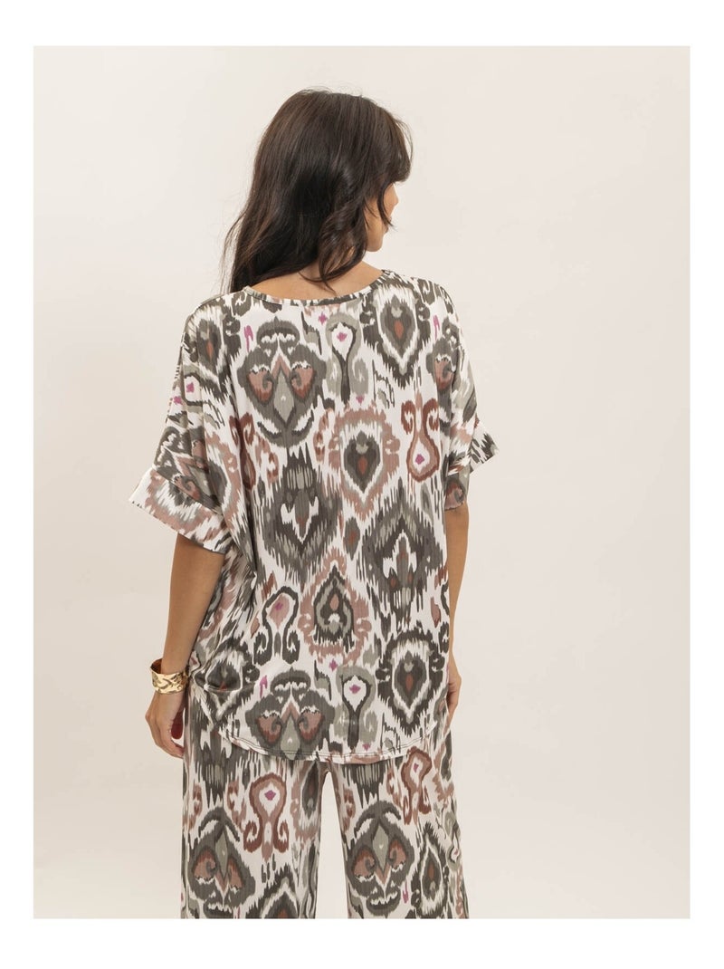 Top fluide manches courtes motifs FLORINE Kaki - Kiabi