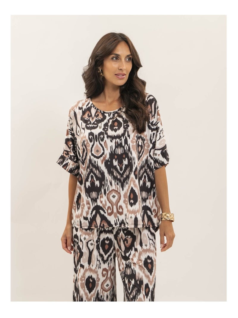 Top fluide manches courtes motifs FLORINE Noir - Kiabi
