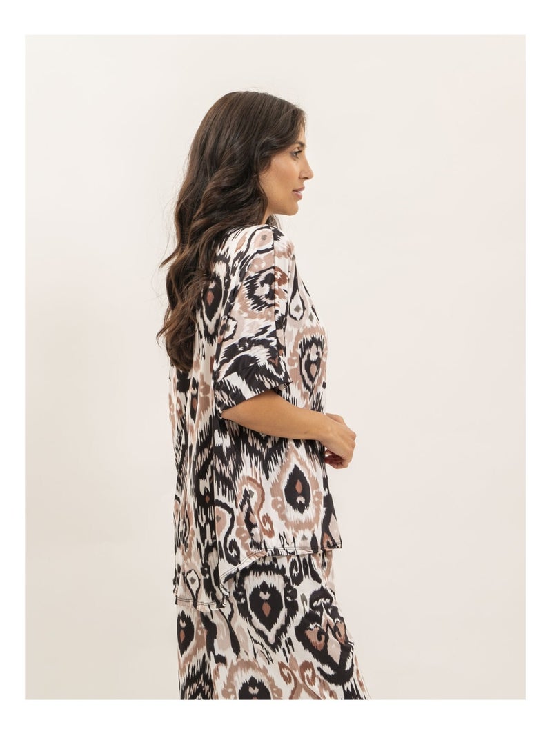 Top fluide manches courtes motifs FLORINE Noir - Kiabi