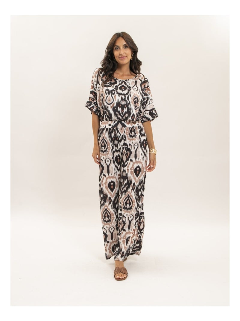 Top fluide manches courtes motifs FLORINE Noir - Kiabi