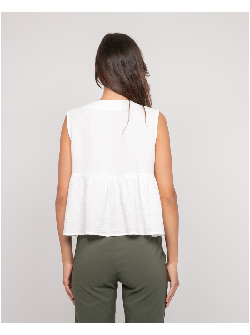 Top gaze de coton FROZETTE Blanc - Kiabi
