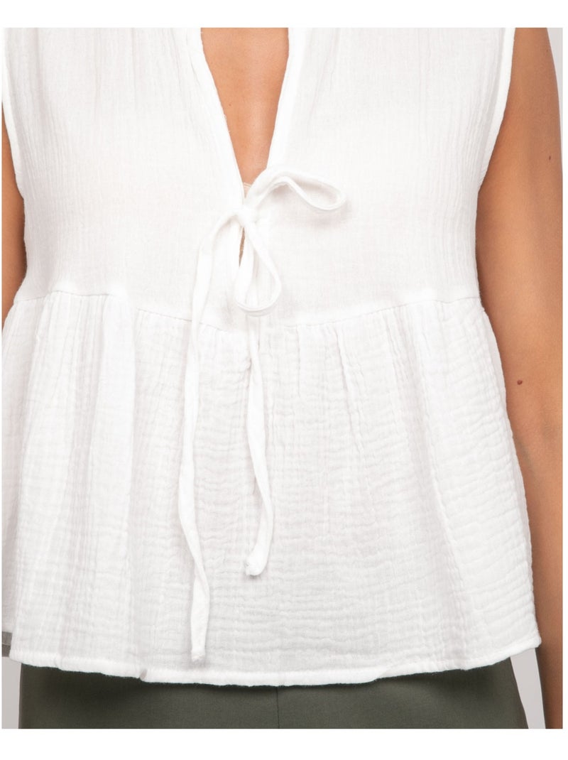 Top gaze de coton FROZETTE Blanc - Kiabi