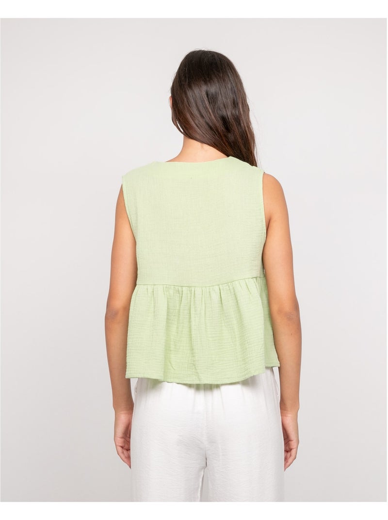 Top gaze de coton FROZETTE Vert - Kiabi