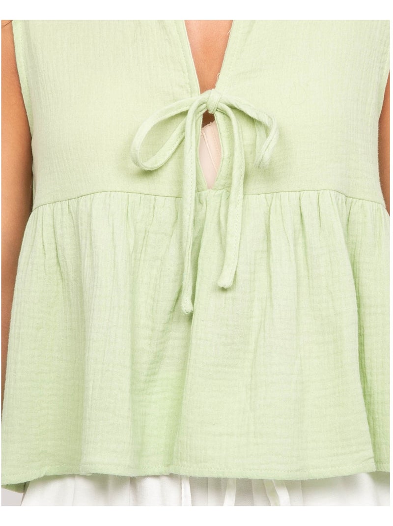 Top gaze de coton FROZETTE Vert - Kiabi