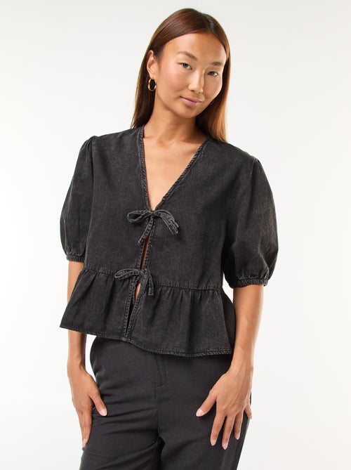 Top gilet en denim avec liens à nouer devant coupe cropped - Kiabi