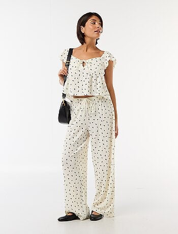 Top imprimé en maille crinkle