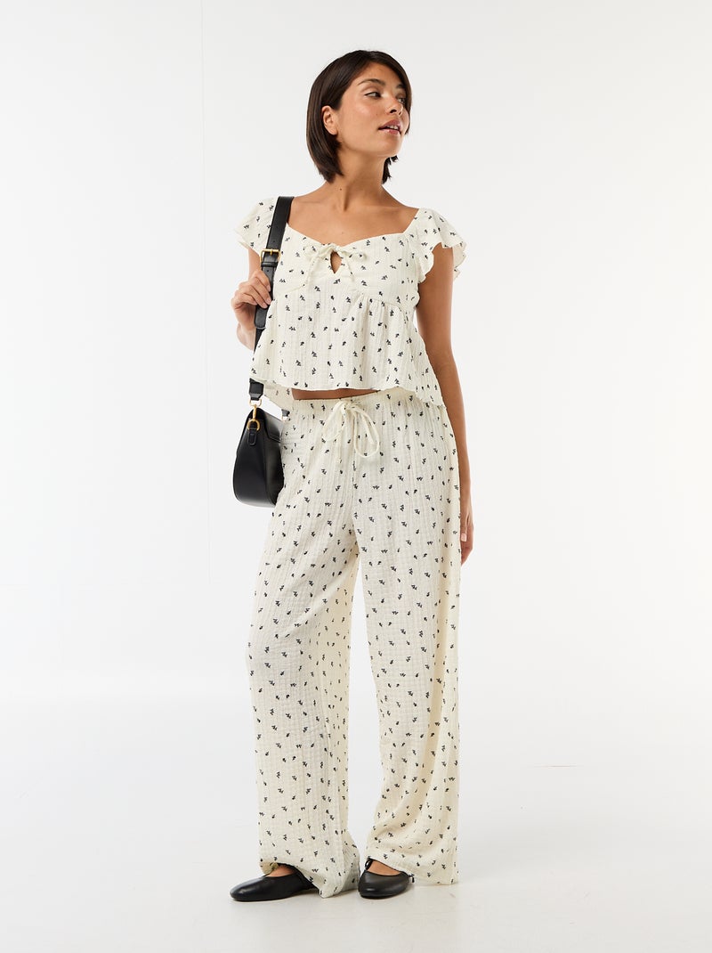 Top imprimé en maille crinkle Blanc - Kiabi