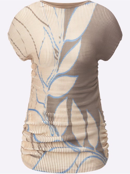 Top imprimé floral à col rond et mancherons modernes - Taille standard - Helline - Kiabi