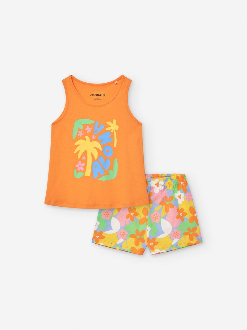 Top + Jupe-culotte aux Fleurs Orange - Kiabi