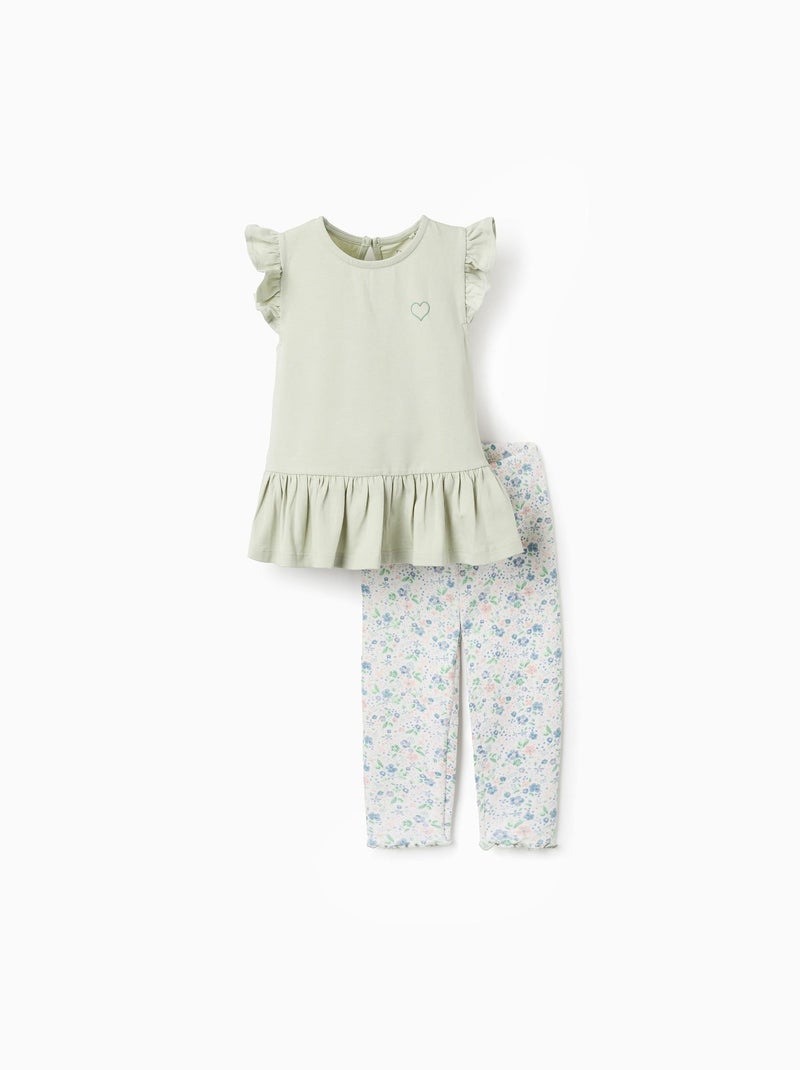 Top + Legging Côtelé Floral Vert clair - Kiabi