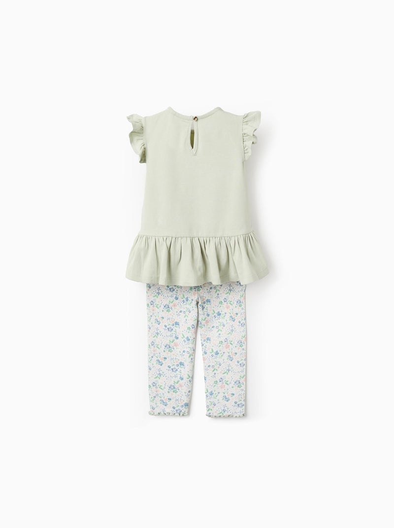 Top + Legging Côtelé Floral Vert clair - Kiabi