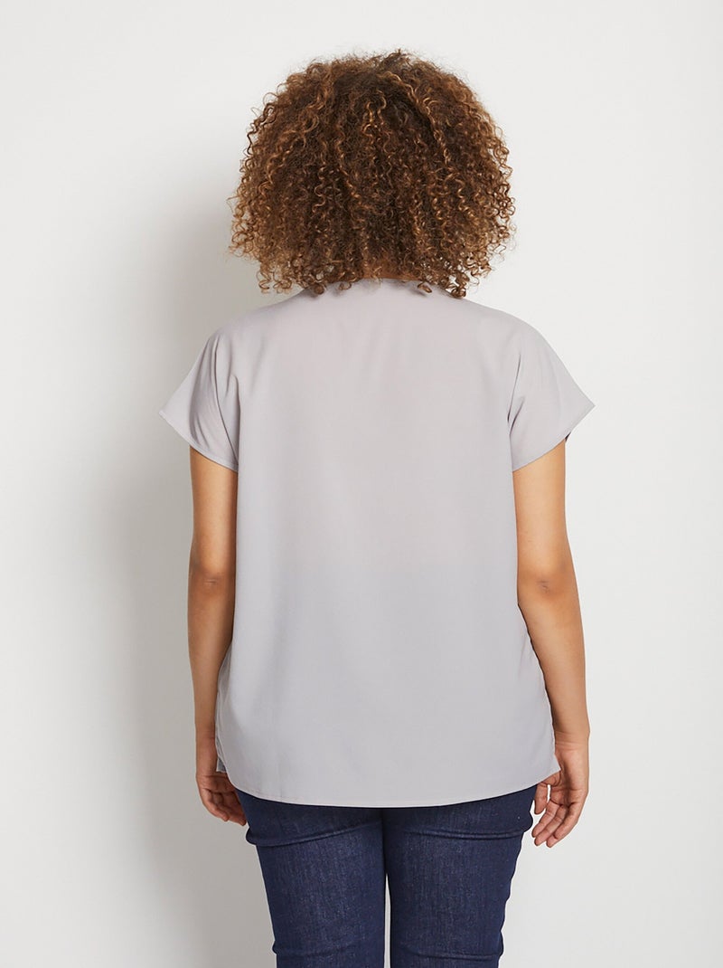 Top long manches courtes broderies col rond Argenté - Kiabi