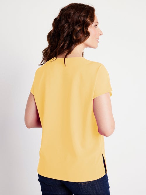 Top long manches courtes broderies col rond - Kiabi