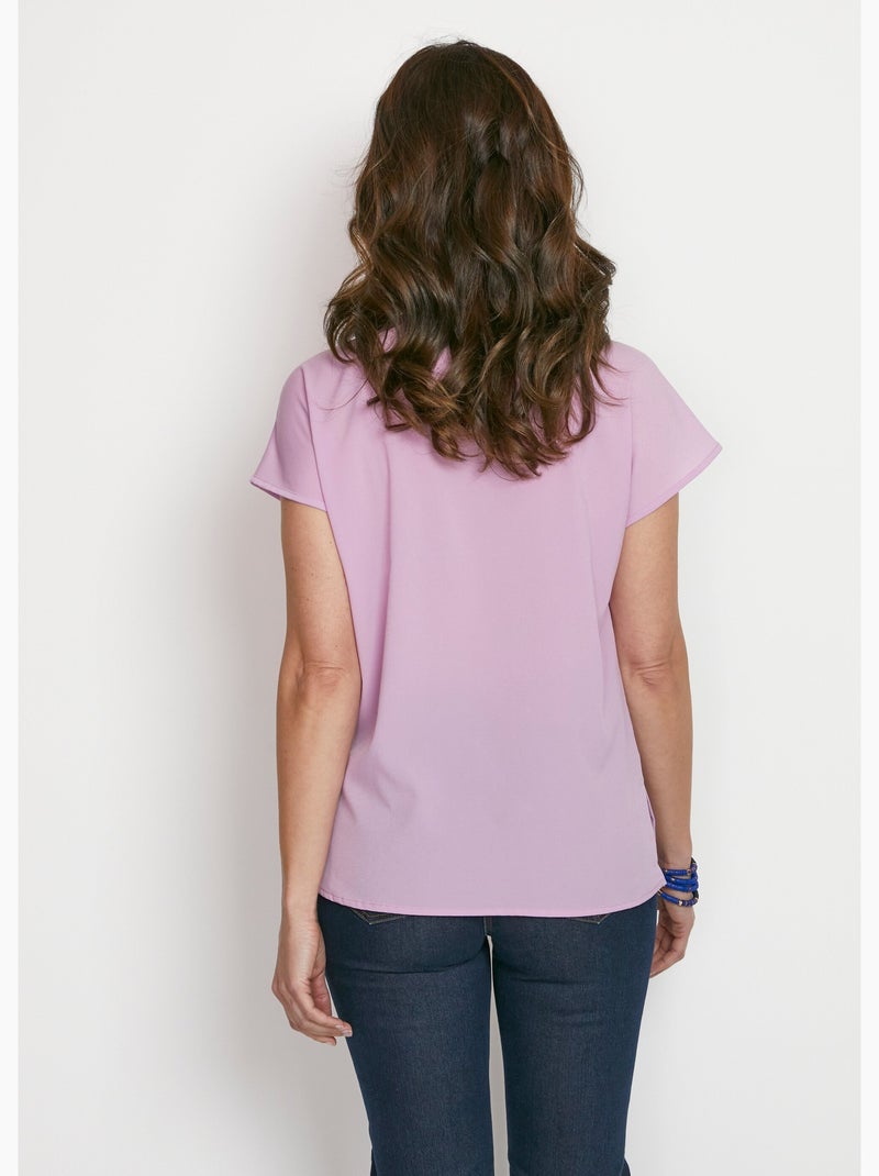 Top long manches courtes broderies col rond Mauve lilas - Kiabi