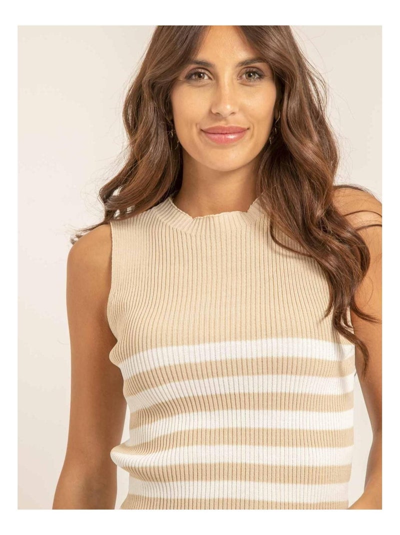 Top maille côtelée rayé FILIPA Beige - Kiabi