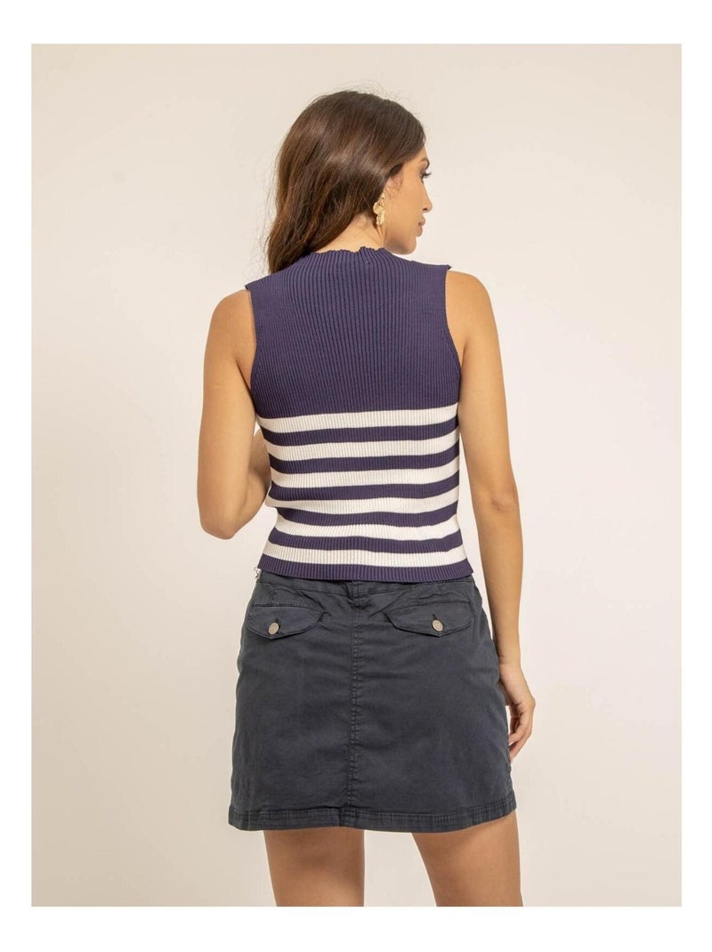 Top maille côtelée rayé FILIPA Bleu marine - Kiabi