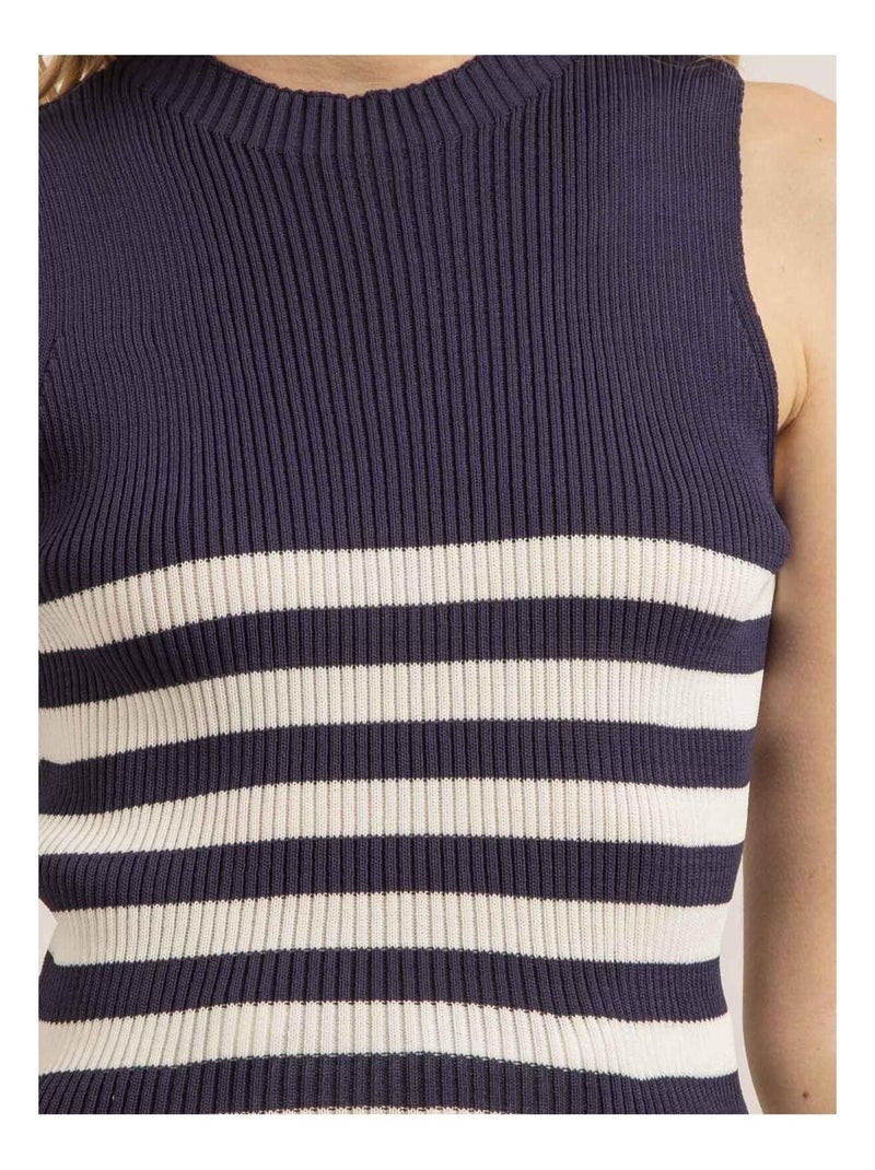 Top maille côtelée rayé FILIPA Bleu marine - Kiabi