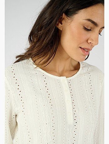Top maille jacquard stretch ajourée et brodée - Damart