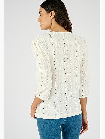 Top maille jacquard stretch ajourée et brodée - Damart