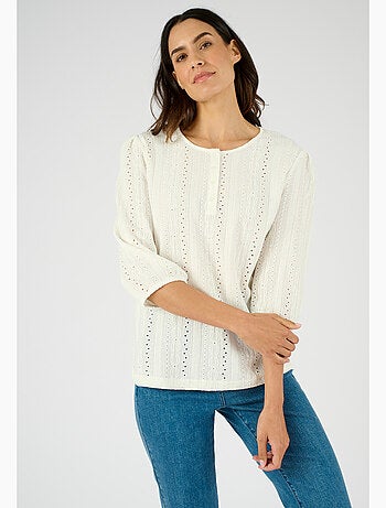 Top maille jacquard stretch ajourée et brodée - Damart