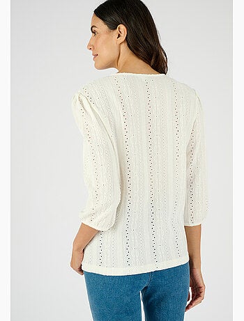Top maille jacquard stretch ajourée et brodée - Damart