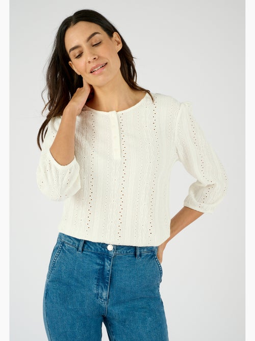Top maille jacquard stretch ajourée et brodée - Damart - Kiabi