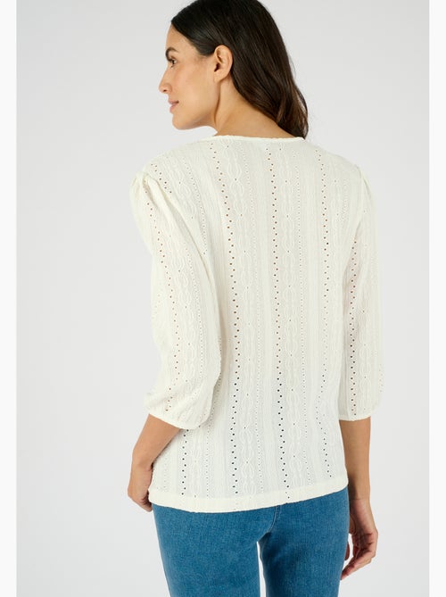 Top maille jacquard stretch ajourée et brodée - Damart - Kiabi