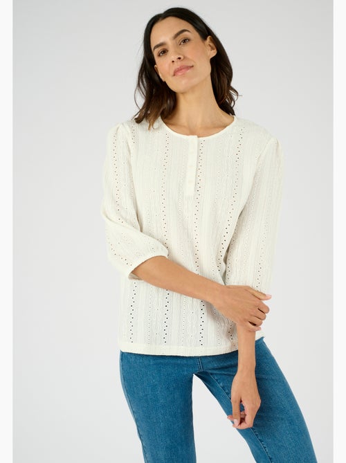 Top maille jacquard stretch ajourée et brodée - Damart - Kiabi