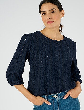 Top maille jacquard stretch ajourée et brodée - Damart