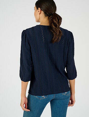 Top maille jacquard stretch ajourée et brodée - Damart