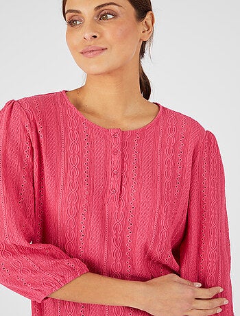 Top maille jacquard stretch ajourée et brodée - Damart