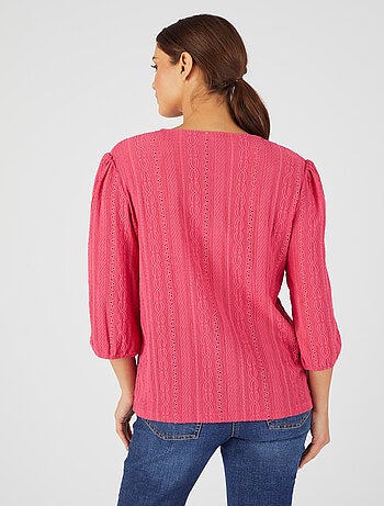 Top maille jacquard stretch ajourée et brodée - Damart