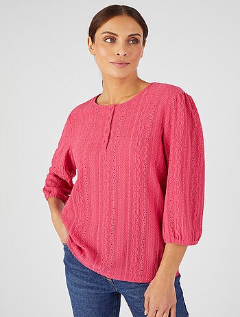 Top maille jacquard stretch ajourée et brodée - Damart