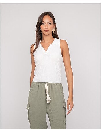 Top maille sans manches col polo FOXIE