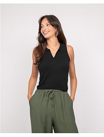 Top maille sans manches col polo FOXIE
