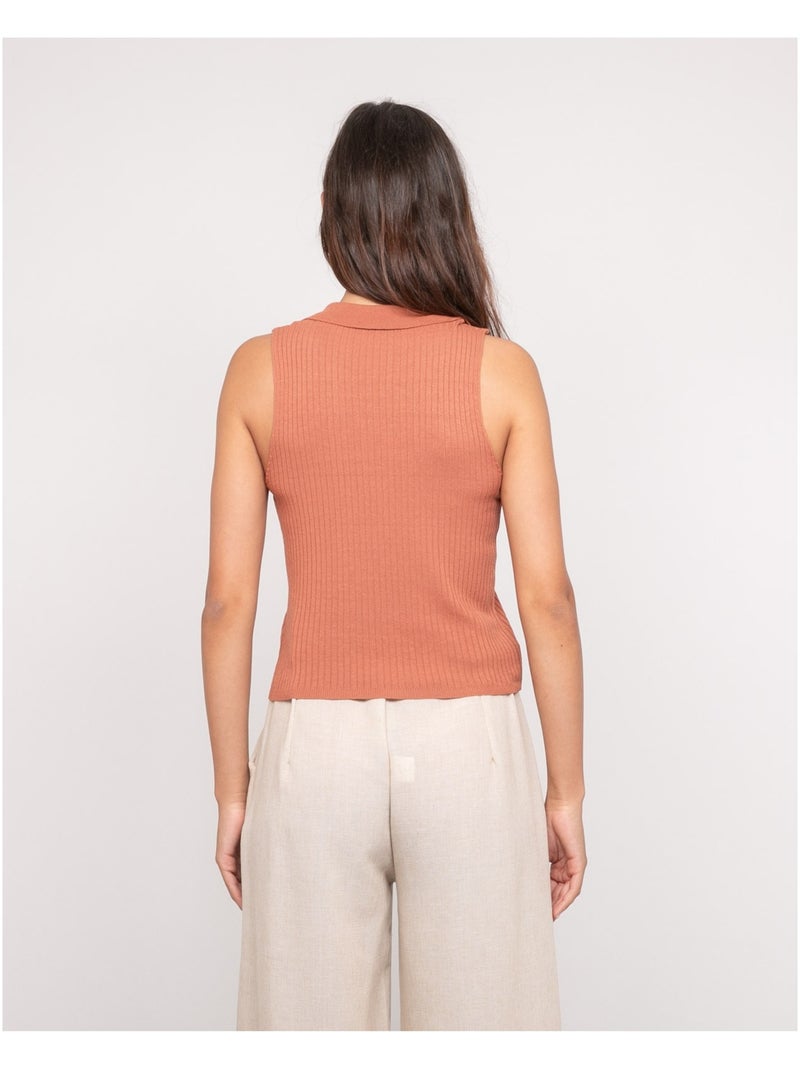Top maille sans manches col polo FOXIE Rouge brique - Kiabi
