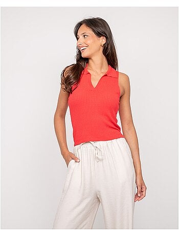 Top maille sans manches col polo FOXIE