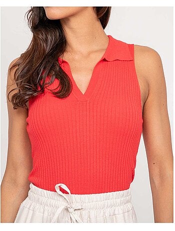 Top maille sans manches col polo FOXIE
