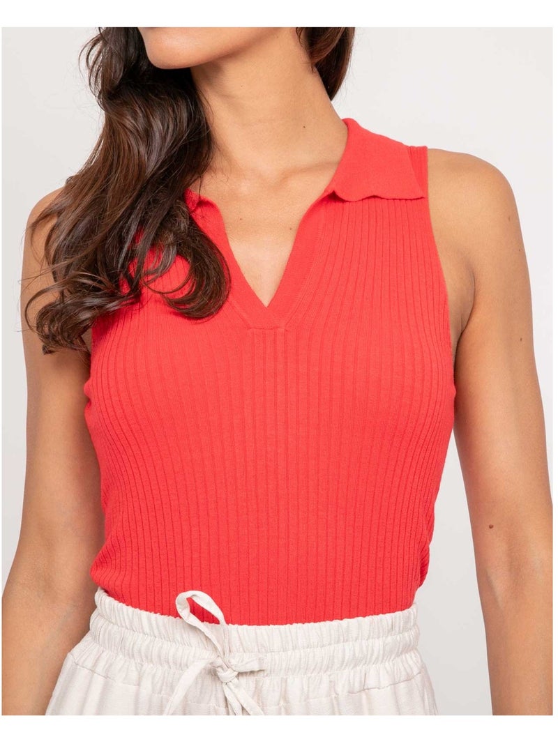 Top maille sans manches col polo FOXIE Rouge - Kiabi