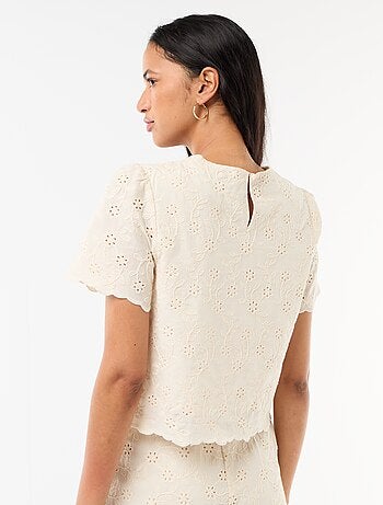 Top manches courtes broderies anglaises en coton uni