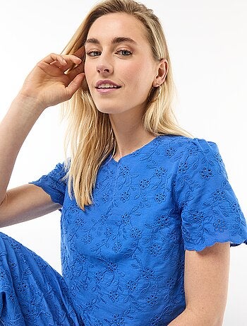 Top manches courtes broderies anglaises en coton uni