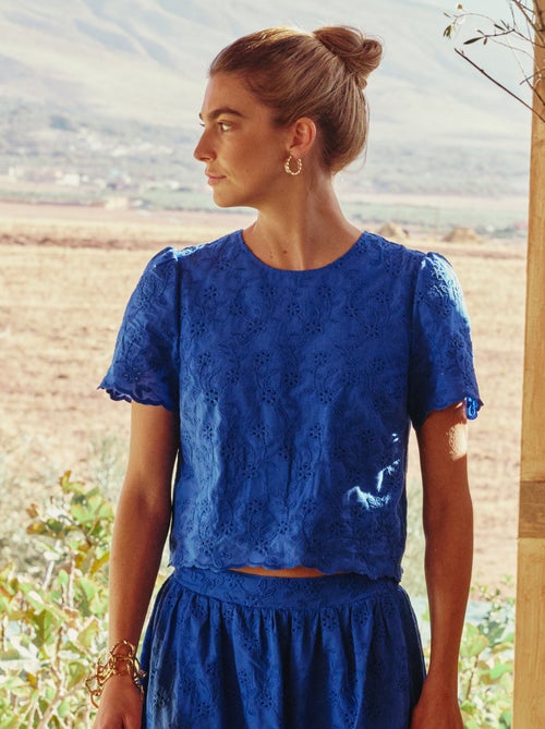 Top manches courtes broderies anglaises en coton uni - Kiabi