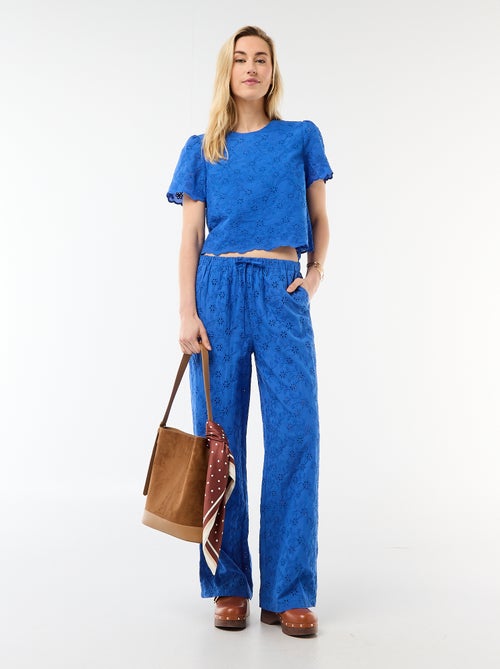 Top manches courtes broderies anglaises en coton uni - Kiabi