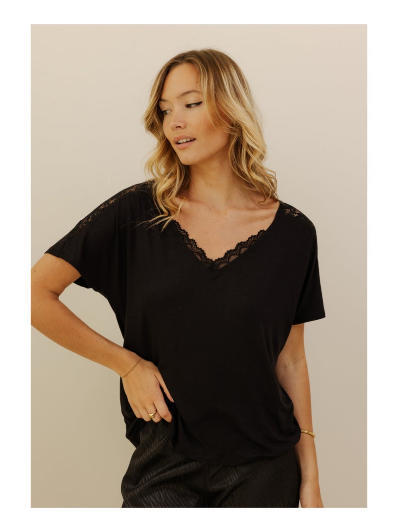 Top manches courtes Clem Noir - Kiabi