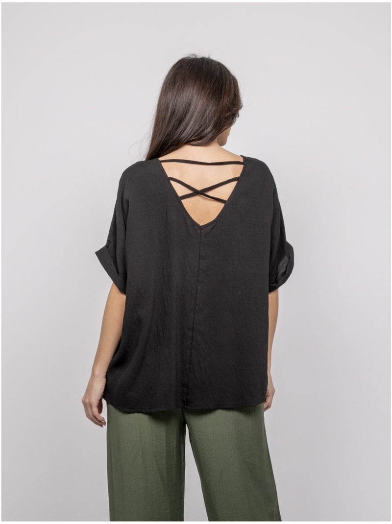 Top manches courtes découpes FOBELLA Noir - Kiabi