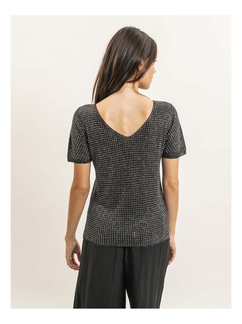 Top manches courtes lurex et strass FERALI Noir - Kiabi