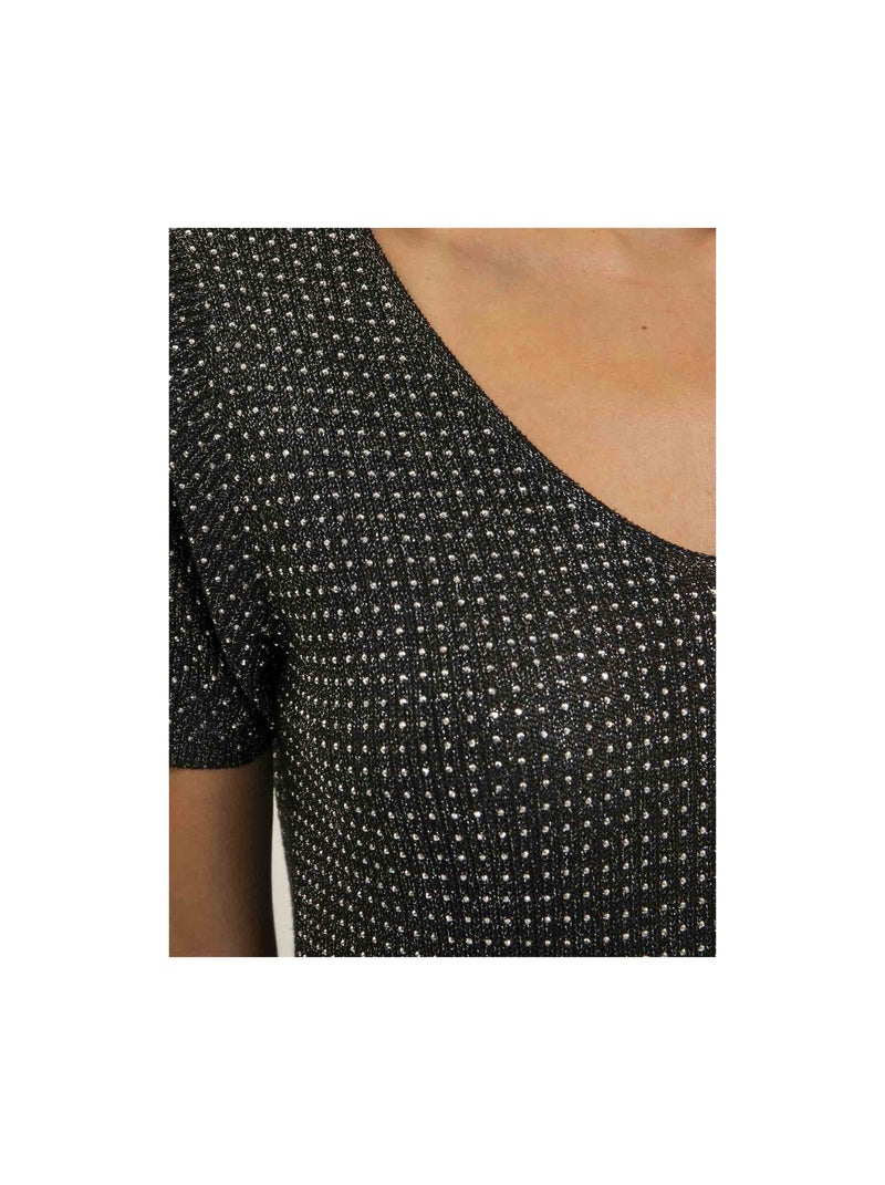 Top manches courtes lurex et strass FERALI Noir - Kiabi