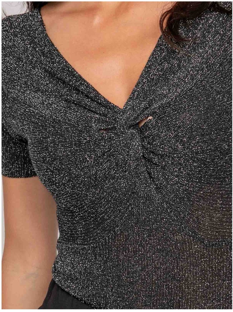 Top manches courtes lurex FEPALA Noir - Kiabi